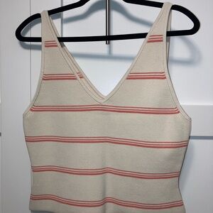 Babaton V-Neck Tank Top - Cream and Pink Stripes
